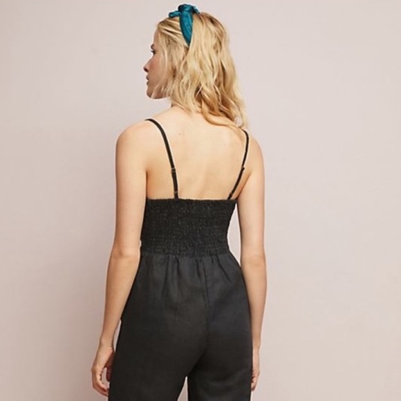 ❤️… Anthropologie Faithful The Brand Linen Black Bow Jumpsuit - Picture 4 of 5